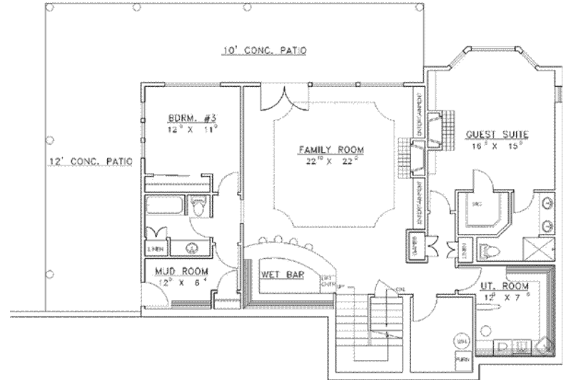 House Plan Design - Floor Plan - Lower Floor for Traditional House Plan #117-451 - 3 bed, 3.5 bath