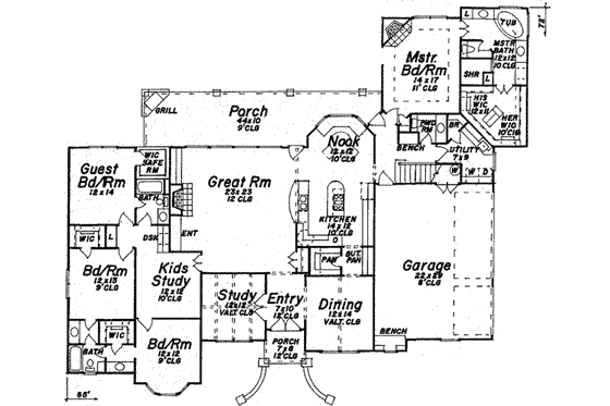 Floor Plan - Main Floor for European House Plan #52-193 - 4 bed, 3.5 bath