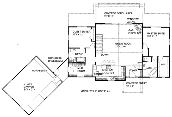 House Blueprint - Bungalow Floor Plan - Main Floor Plan #117-745