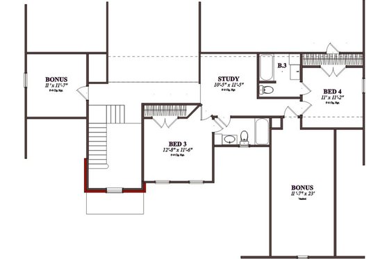 Floor Plan - Upper Floor for Traditional House Plan #63-206 - 4 bed, 4.5 bath