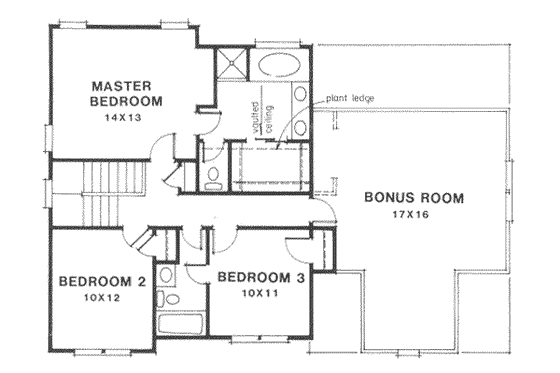 Floor Plan - Upper Floor for Southern House Plan #129-148 - 3 bed, 2.5 bath