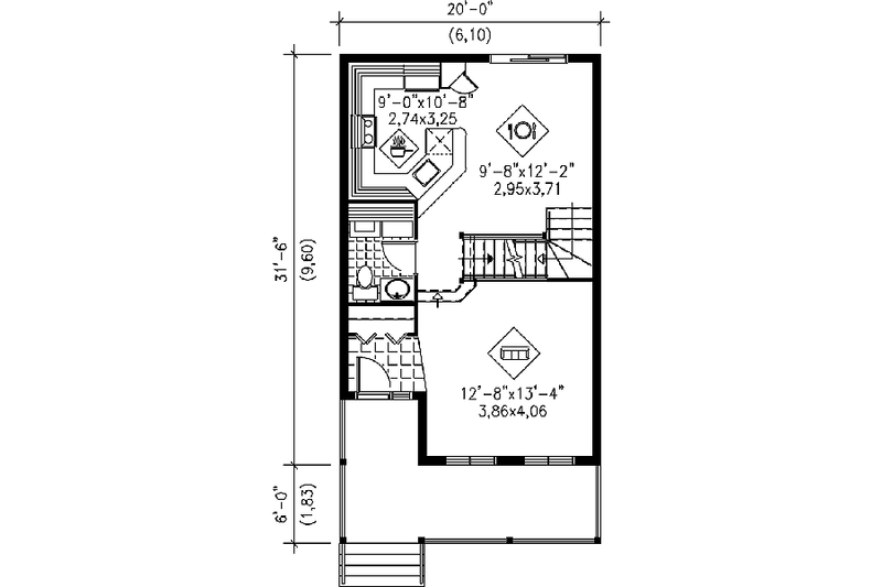 House Blueprint - Floor Plan - Main Floor for Farmhouse House Plan #25-2063 - 3 bed, 1.5 bath