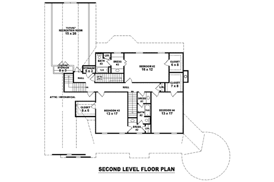 Floor Plan - Upper Floor for Traditional House Plan #81-1152 - 4 bed, 4 bath