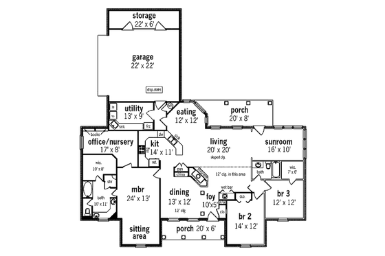 Floor Plan - Main Floor for European House Plan #45-258 - 3 bed, 2 bath