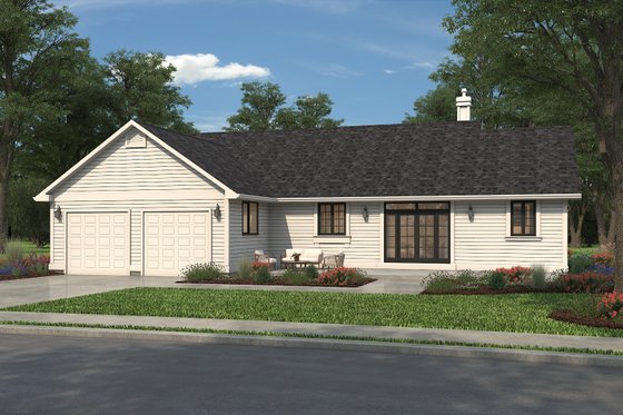 Exterior - Rear Elevation 1 for Ranch House Plan #427-9 - 3 bed, 3 bath
