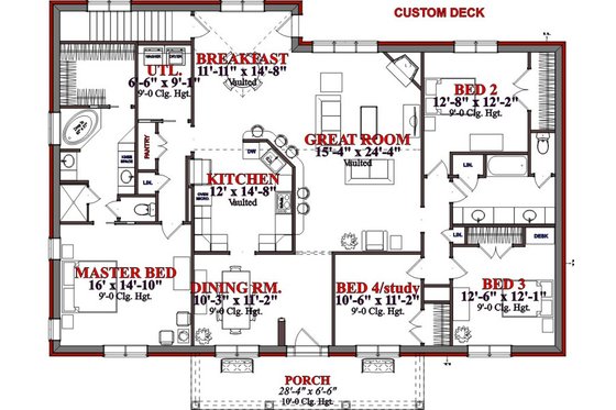 Floor Plan - Main Floor for Farmhouse House Plan #63-226 - 4 bed, 2 bath