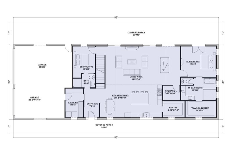 Dream House Plan - Floor Plan - Main Floor for Barndominium House Plan #1107-19 - 6 bed, 4 bath