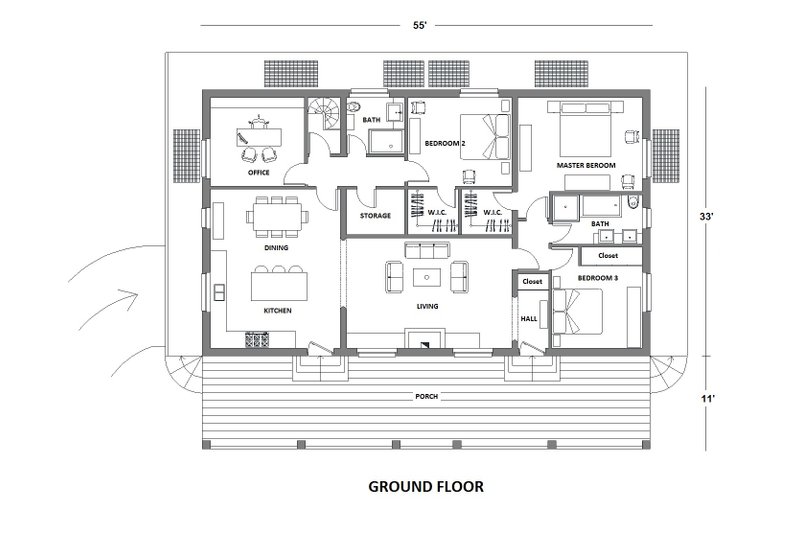 House Blueprint - Floor Plan - Main Floor for Contemporary House Plan #542-12 - 3 bed, 2 bath