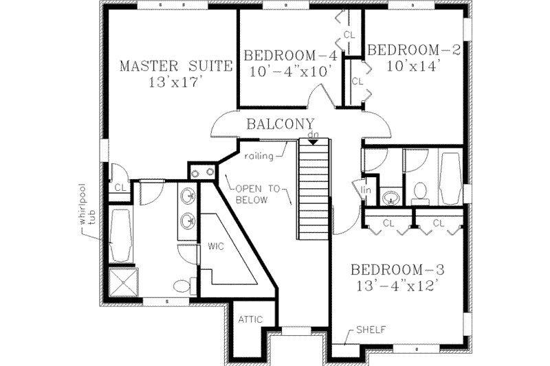 Dream House Plan - Floor Plan - Upper Floor for Colonial House Plan #3-203 - 4 bed, 2.5 bath