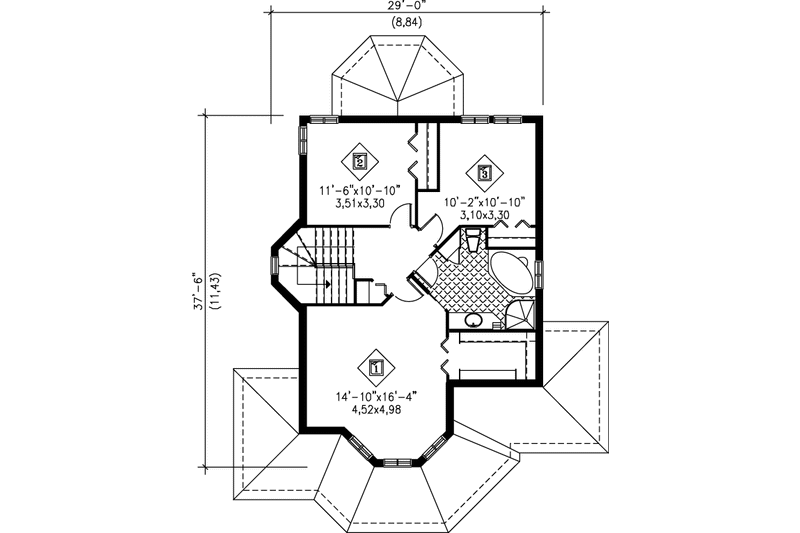 Dream House Plan - Floor Plan - Upper Floor for Victorian House Plan #25-2045 - 3 bed, 1.5 bath