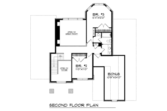 Floor Plan - Upper Floor for Traditional House Plan #70-413 - 3 bed, 2.5 bath