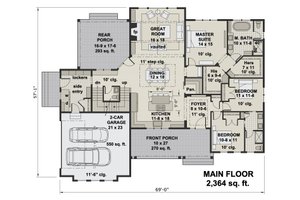 Floor Plan - Main Floor for Farmhouse House Plan #51-1159 - 3 bed, 2.5 bath