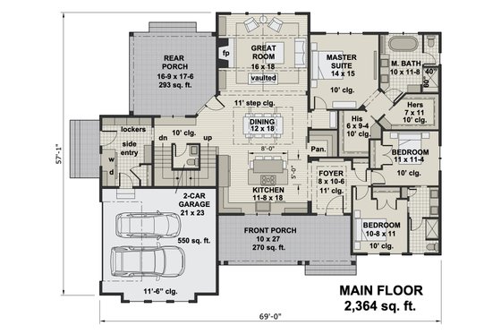Floor Plan - Main Floor for Farmhouse House Plan #51-1159 - 3 bed, 2.5 bath