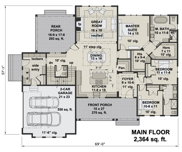 House Plan Design - Farmhouse Floor Plan - Main Floor Plan #51-1159