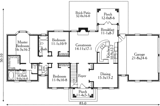 Floor Plan - Main Floor for European House Plan #406-170 - 3 bed, 2 bath