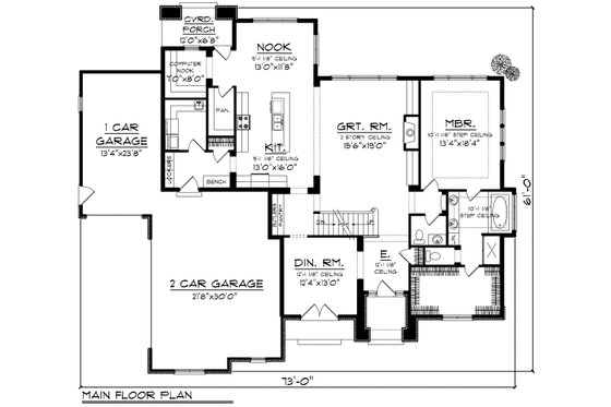 Floor Plan - Main Floor for European House Plan #70-1179 - 4 bed, 2.5 bath