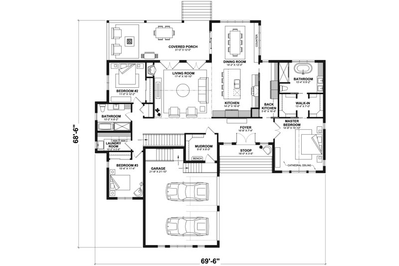 Home Plan - Floor Plan - Main Floor for Farmhouse House Plan #23-2769 - 3 bed, 2 bath
