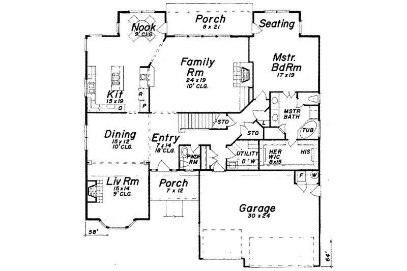 Architectural House Design - Floor Plan - Main Floor for Traditional House Plan #52-142 - 4 bed, 3.5 bath