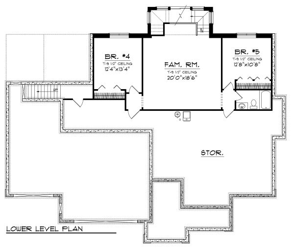 Architectural House Design - Ranch Floor Plan - Lower Floor Plan #70-1124