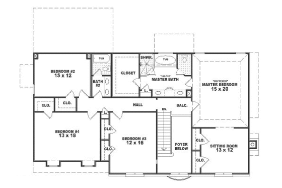 Floor Plan - Upper Floor for Southern House Plan #81-297 - 4 bed, 3 bath
