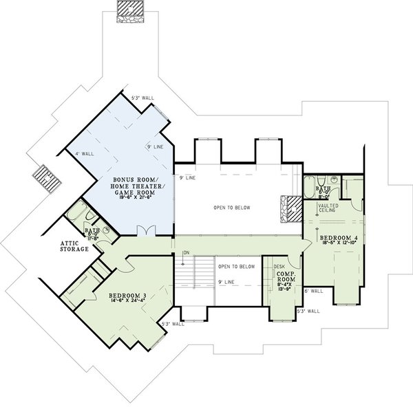 Dream House Plan - Craftsman Floor Plan - Upper Floor Plan #17-2444