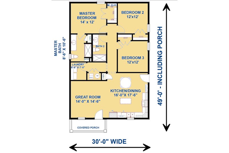 Dream House Plan - Floor Plan - Main Floor for Cottage House Plan #44-229 - 3 bed, 2 bath