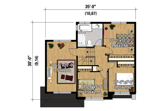 Floor Plan - Upper Floor 1 for Contemporary House Plan #25-4340 - 3 bed, 1 bath