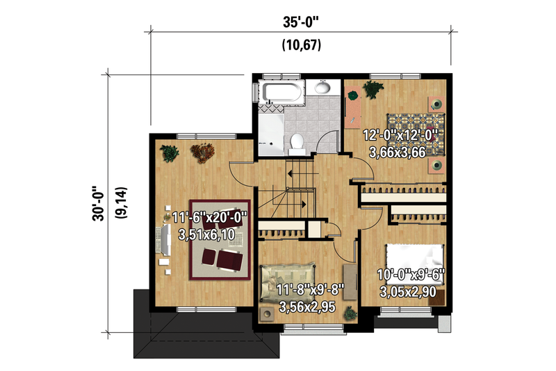 House Plan Design - Floor Plan - Upper Floor 1 for Contemporary House Plan #25-4340 - 3 bed, 1 bath