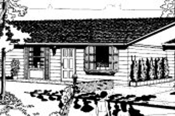 Exterior - Front Elevation for Ranch House Plan #303-186 - 2 bed, 1 bath