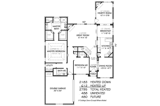 Floor Plan - Main Floor for European House Plan #424-338 - 4 bed, 3 bath