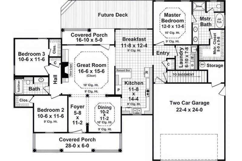 House Blueprint - Floor Plan - Main Floor for Country House Plan #21-530 - 3 bed, 2 bath