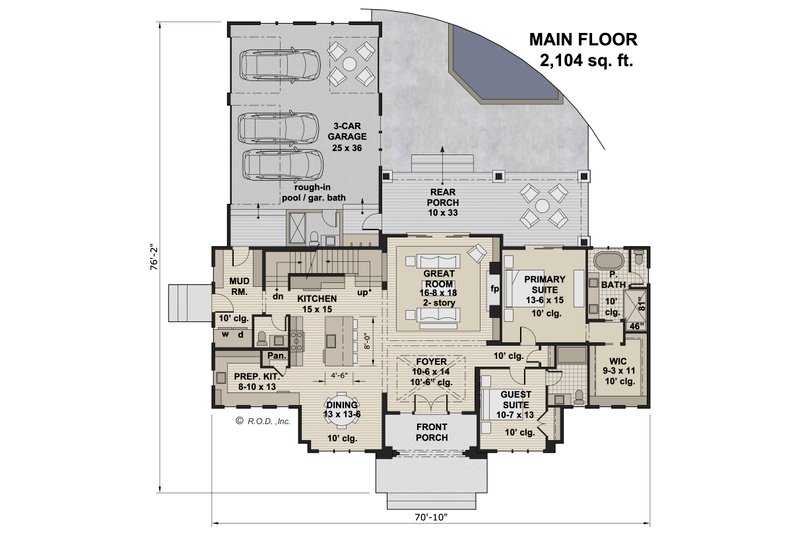 House Design - Floor Plan - Main Floor for Farmhouse House Plan #51-1256 - 5 bed, 4.5 bath