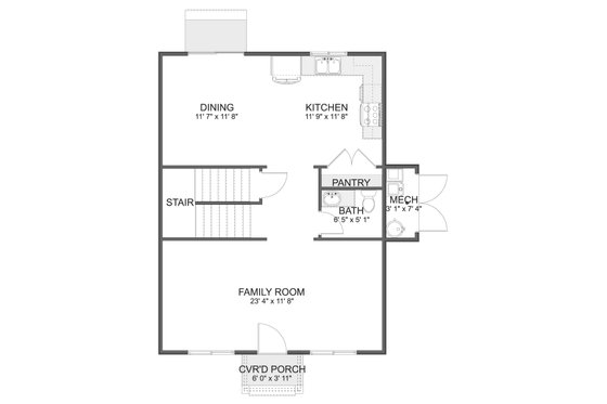Floor Plan - Main Floor for Farmhouse House Plan #1060-301 - 2 bed, 1.5 bath