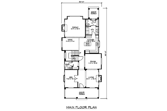 Floor Plan - Main Floor for Craftsman House Plan #132-110 - 3 bed, 2.5 bath
