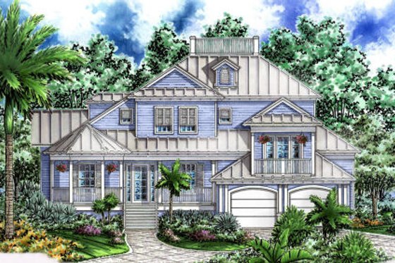 Exterior - Front Elevation for Beach House Plan #27-412 - 5 bed, 2.5 bath