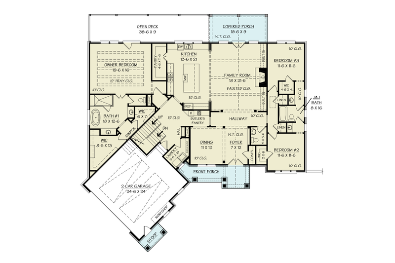 House Design - Floor Plan - Main Floor for Craftsman House Plan #119-457 - 3 bed, 2.5 bath