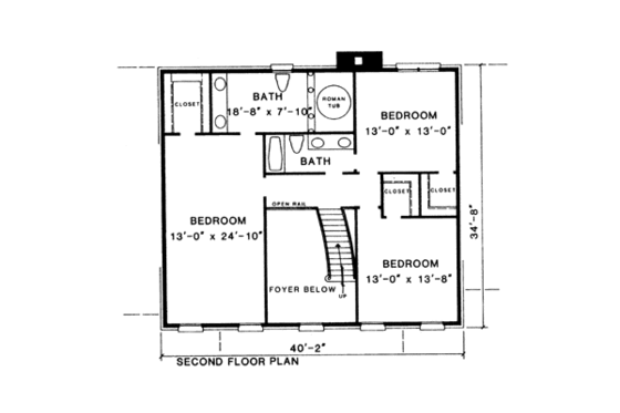 Floor Plan - Upper Floor for Classical House Plan #10-263 - 4 bed, 3.5 bath