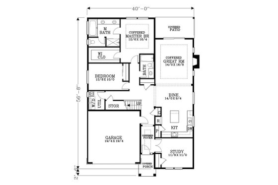 Floor Plan - Main Floor for Craftsman House Plan #53-543 - 3 bed, 3 bath