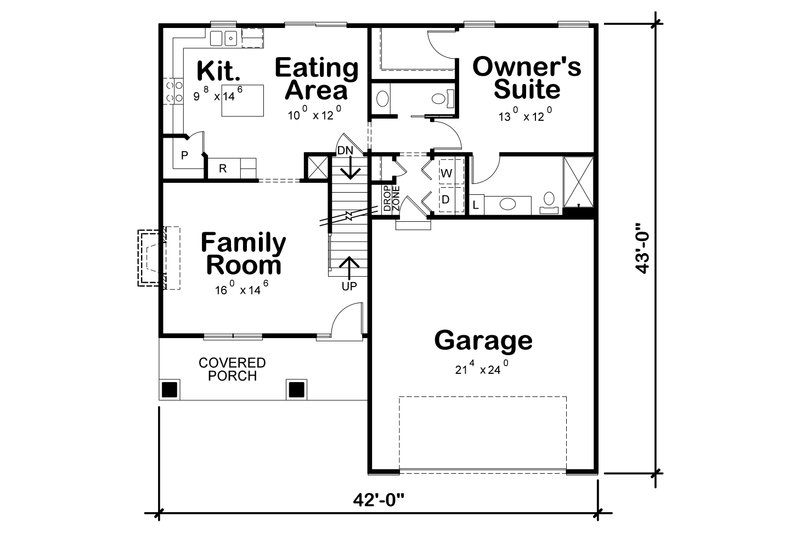 House Design - Floor Plan - Main Floor for Craftsman House Plan #20-2353 - 4 bed, 3 bath