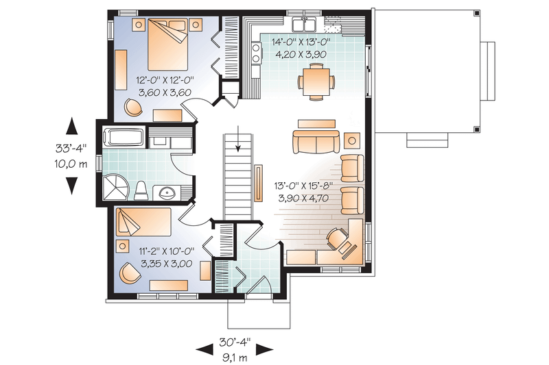 House Blueprint - Floor Plan - Main Floor for Modern House Plan #23-2661 - 2 bed, 1 bath