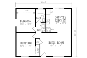 Floor Plan - Main Floor for Traditional House Plan #1-114 - 2 bed, 1 bath