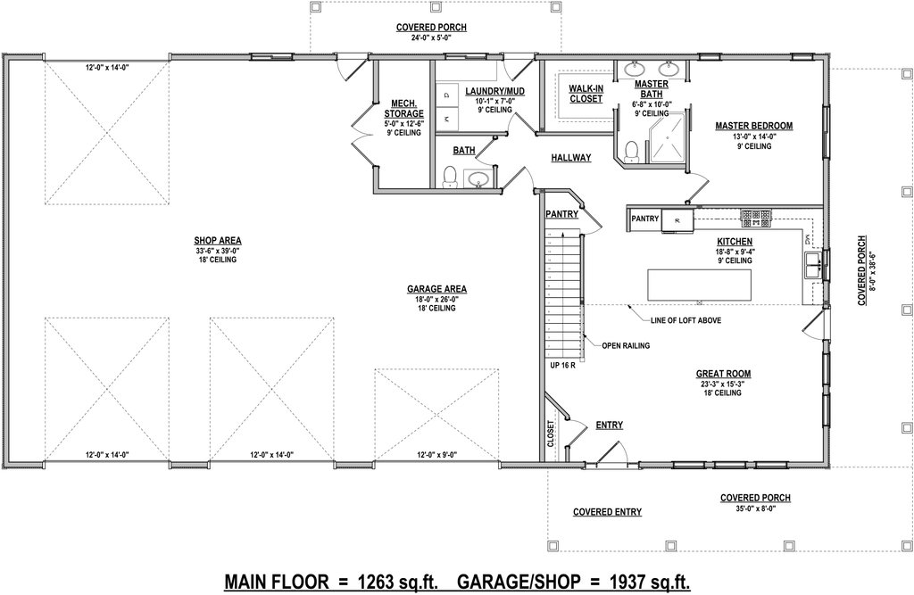 Floor Plan - Main Floor for Barndominium House Plan #1084-8 - 3 bed, 2.5 bath