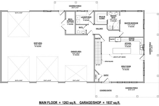 Floor Plan - Main Floor for Barndominium House Plan #1084-8 - 3 bed, 2.5 bath