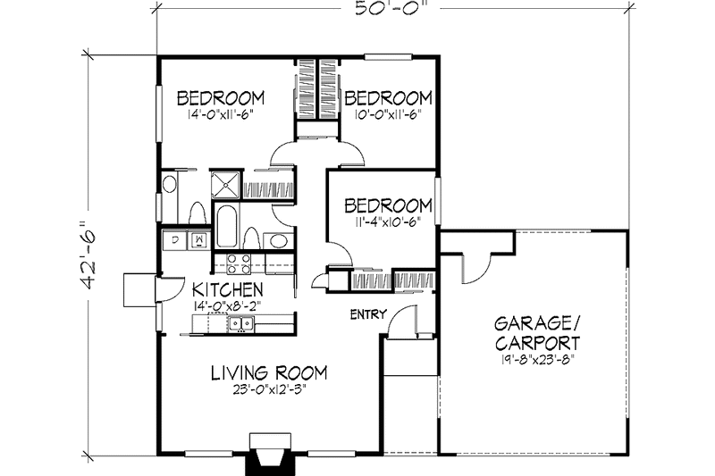 Dream House Plan - Floor Plan - Main Floor for Mediterranean House Plan #320-1375 - 3 bed, 2 bath