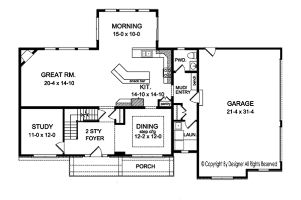 Architectural House Design - Colonial Floor Plan - Main Floor Plan #1010-163