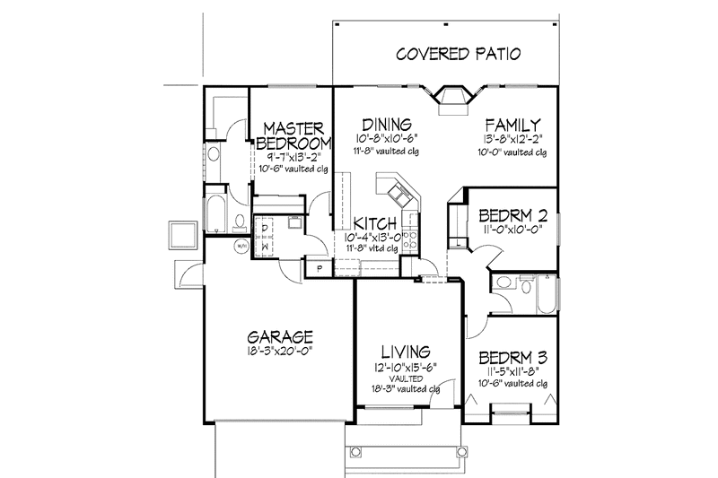 Home Plan - Floor Plan - Main Floor for European House Plan #320-984 - 3 bed, 2 bath