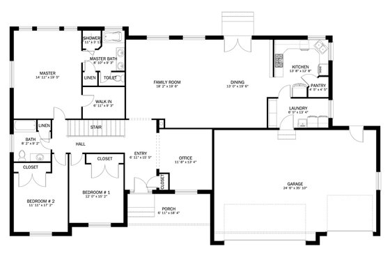 Floor Plan - Main Floor for Ranch House Plan #1060-300 - 3 bed, 2 bath