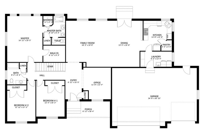 House Blueprint - Floor Plan - Main Floor for Ranch House Plan #1060-300 - 3 bed, 2 bath