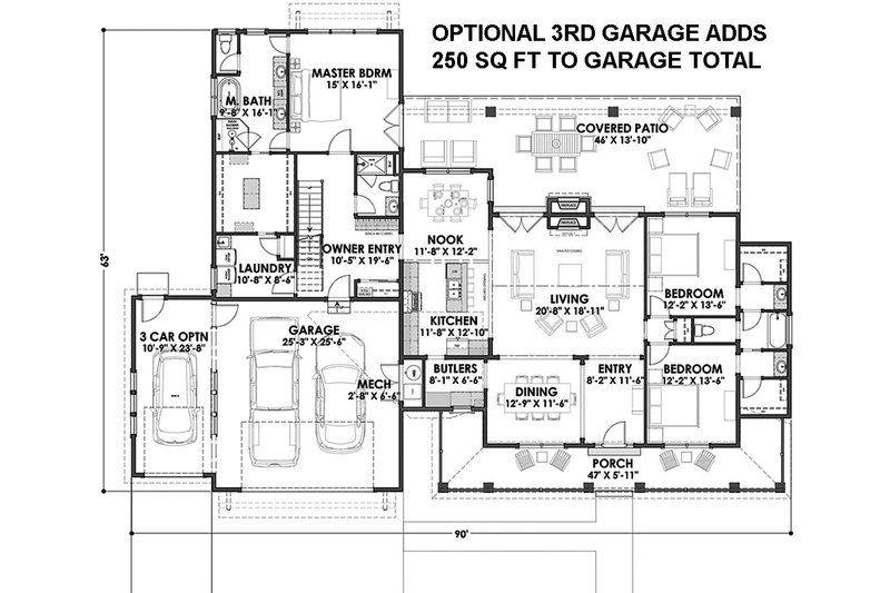 House Plan Design - Floor Plan - Main Floor for Country House Plan #1069-3 - 3 bed, 3 bath