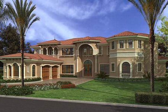 Exterior - Front Elevation for Mediterranean House Plan #420-197 - 7 bed, 8.5 bath